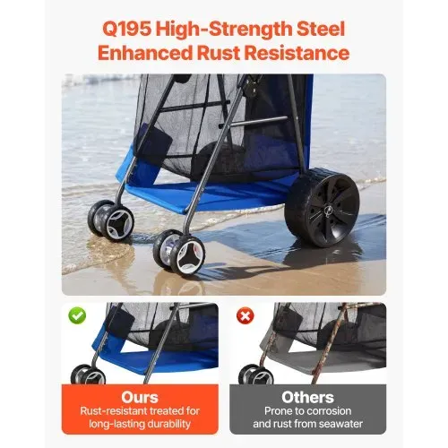 VEVOR Strandwagen mit Vollgummirädern (10 Zoll), Faltbarer Strandtrolley mit Isoliertasche & Schirmhalter, Handwagen (75 kg Belastbar) für bis zu 4 Strandstühle, Strandkarre Ideal für Camping & Angeln – Bild 3