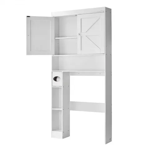 VEVOR Toilettenschrank Badezimmerschrank mit Doppeltür & verstellbarem Regal, platzsparender 3-stöckiger Badschrank über der Toilette mit offenem Regal, 1713x815x195 mm Aufbewahrungsschrank Weiß – Bild 10