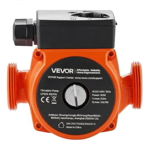 VEVOR LPS25-6S/130 Umwälzpumpe aus Gusseisen, 1/8 PS, 55 LPM, Warmwasser-Zirkulationspumpe, Gewindeanschluss, 3-stufige Geschwindigkeitseinstellung, leiser Betrieb, für Heizungsanlagen zu Hause – Bild 8