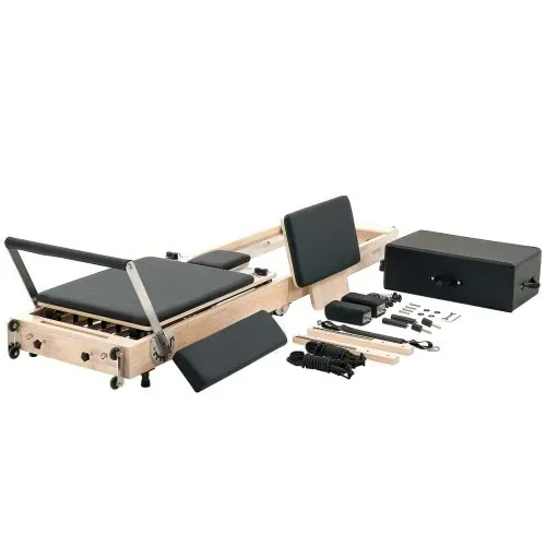 VEVOR faltbarer Pilates Reformer Trainingsgerät aus Gummibaumholz für Heim-Fitnessstudio, Pilates-Bett mit doppeltem Widerstand – Feder & Kordel, Ausrüstung mit Sitzbox, bis zu 181,44 kg – Bild 9