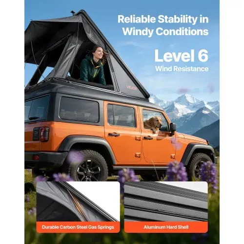 VEVOR Autodachzelt Hartschalen für 2-3 Personen, Autozelt aus Aluminium mit Dreifarbiger LED-Beleuchtung & Dicker Matratze, Wassefest & Windicht, für Jeep SUV Pickup, 250 x 225 x 144 cm (Aufgeklappt) – Bild 2
