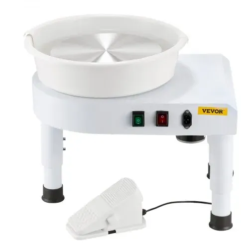 VEVOR Töpferscheibe 28 cm Keramik Rad Maschine Tonmaschine, Drehzahlregelung 60–300 U/min per Fußpedal Abnehmbares Becken Verstellbarer Hubfuß Komplettes Zubehör DIY-Projekte Weiß – Bild 9