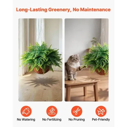 VEVOR 2 Stk. Künstliche Farne Hängend, Künstliche Pflanzen mit 584mm Aufhängelänge aus Kunststoff & Seidenstoff, UV-beständige Artifizielle Boston Farne mit Topf für Haus Garten Balkon Büro Dekoration – Bild 3