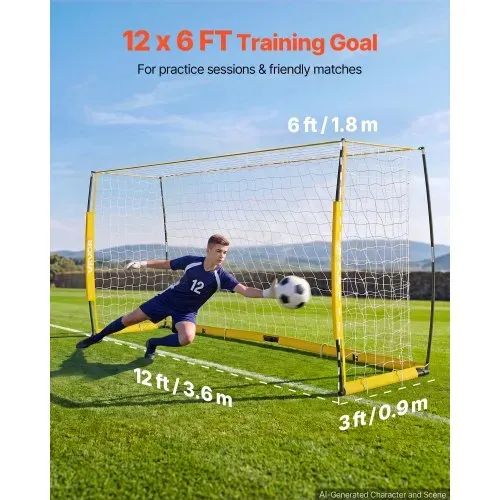 VEVOR Fußballtor 3,6 x 1,8 m Klappbares Soccertor mit Fiberglasrahmen Gelb,für Fußballplätze Parks und Schulen, Polyesternetz bis 113 km/h, Bodenanker, Metallsockel und Oxford-Aufbewahrungstasche VEVOR Fußballtor 3,6 x 1,8 m Klappbares Soccertor mit Fiberglasrahmen Gelb,für Fußballplätze Parks und Schulen, Polyesternetz bis 113 km/h, Bodenanker, Metallsockel und Oxford-Aufbewahrungstasche