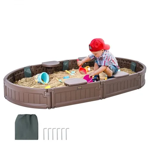 VEVOR Sandkasten mit Abdeckung, 183 x 105 x 23 cm, ovaler Sandkasten, HDPE-Sandgrube mit 4 Ecksitzen und Bodenauskleidung, Kindersandkasten für Garten, Strand, Park, Geschenk für Jungen und Mädchen im Alter von 3–12 Jahren, braun VEVOR Sandkasten mit Abdeckung, 183 x 105 x 23 cm, ovaler Sandkasten, HDPE-Sandgrube mit 4 Ecksitzen und Bodenauskleidung, Kindersandkasten für Garten, Strand, Park, Geschenk für Jungen und Mädchen im Alter von 3–12 Jahren, braun