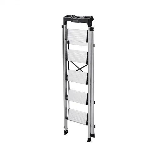 VEVOR Trittleiter 5 Stufen, Klappleiter mit Anti-Rutsch-Stufen & Komfortablem Handgriff, Haushaltsleiter Tragkraft 150 kg, Aluminium-Sicherheitsleiter für Küche, Lager, Haushalt & Büro, Silber – Bild 8