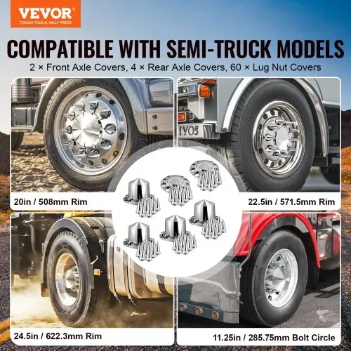 VEVOR Radkappen für Hinterachs Achsabdeckung mit Spikes für Sattelschlepper, rostbeständige ABS Radmutternabdeckungen, komplettes Kombi-Set mit 2 Vorder- und 4 Hinterachsnabenabdeckungen VEVOR Radkappen für Hinterachs Achsabdeckung mit Spikes für Sattelschlepper, rostbeständige ABS Radmutternabdeckungen, komplettes Kombi-Set mit 2 Vorder- und 4 Hinterachsnabenabdeckungen