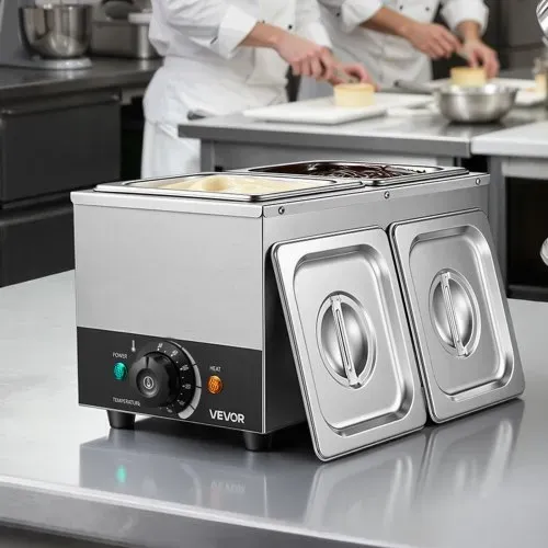 VEVOR Schokoladenschmelzmaschine 2 Abnehmbare Behälter Edelstahl 800 W, für Bäckereien, Konditoreien und Restaurants, mit Temperaturregelung 30–85 ℃, Trockenlaufschutz, Schokoladentempiermaschine – Bild 7