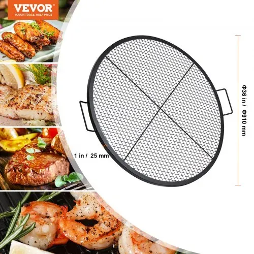 VEVOR X-Marks Feuerstellen-Grillrost, Φ 910 x 25 mm Lagerfeuer-BBQ-Grillrost aus Stahl mit Griff und Stütz-X-Draht, Tragbares Camping-Kochgeschirr für Partys und Zusammenkünfte im Freien, Schwarz – Bild 6