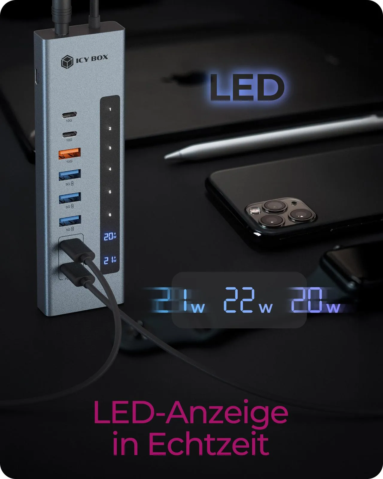 ICY BOX IB-HUB1742CR-C2PD, 11-in-1 HUB mit PD Ports und Cardreader, USB 3.2 Gen 2 10 Gbit/s – Bild 6