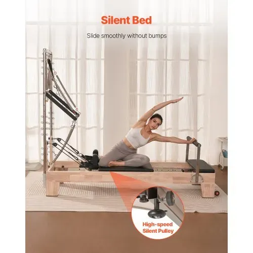 VEVOR Pilates Reformer Maschine aus Gummibaumholz für Fitnessstudio, Krafttrainingsgerät mit doppeltem Widerstand, Reformer-Box, Sprungbrett, für Fortgeschrittene & Anfänger, biz zu 181,44 kg – Bild 3