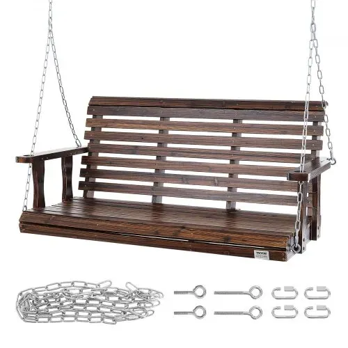 VEVOR Hollywoodschaukel Zedernholz, 1370x710x600mm, Terrassenschaukel für Hof und Garten, verbesserte Tragkraft von ca. 400 kg, robuste Schaukelstuhlbank mit Aufhängeketten für den Außenbereich, Braun – Bild 8
