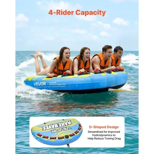 VEVOR Towable Tube für Boote, Wassersport-Schleppreifen für 4 Personen, bis 308 kg Tragfähigkeit, mit Flossen, Nylonhülle, Gepolsterten Griffen und Sicherheitsventil, für Seen, Flüsse und Meere, Blau VEVOR Towable Tube für Boote, Wassersport-Schleppreifen für 4 Personen, bis 308 kg Tragfähigkeit, mit Flossen, Nylonhülle, Gepolsterten Griffen und Sicherheitsventil, für Seen, Flüsse und Meere, Blau