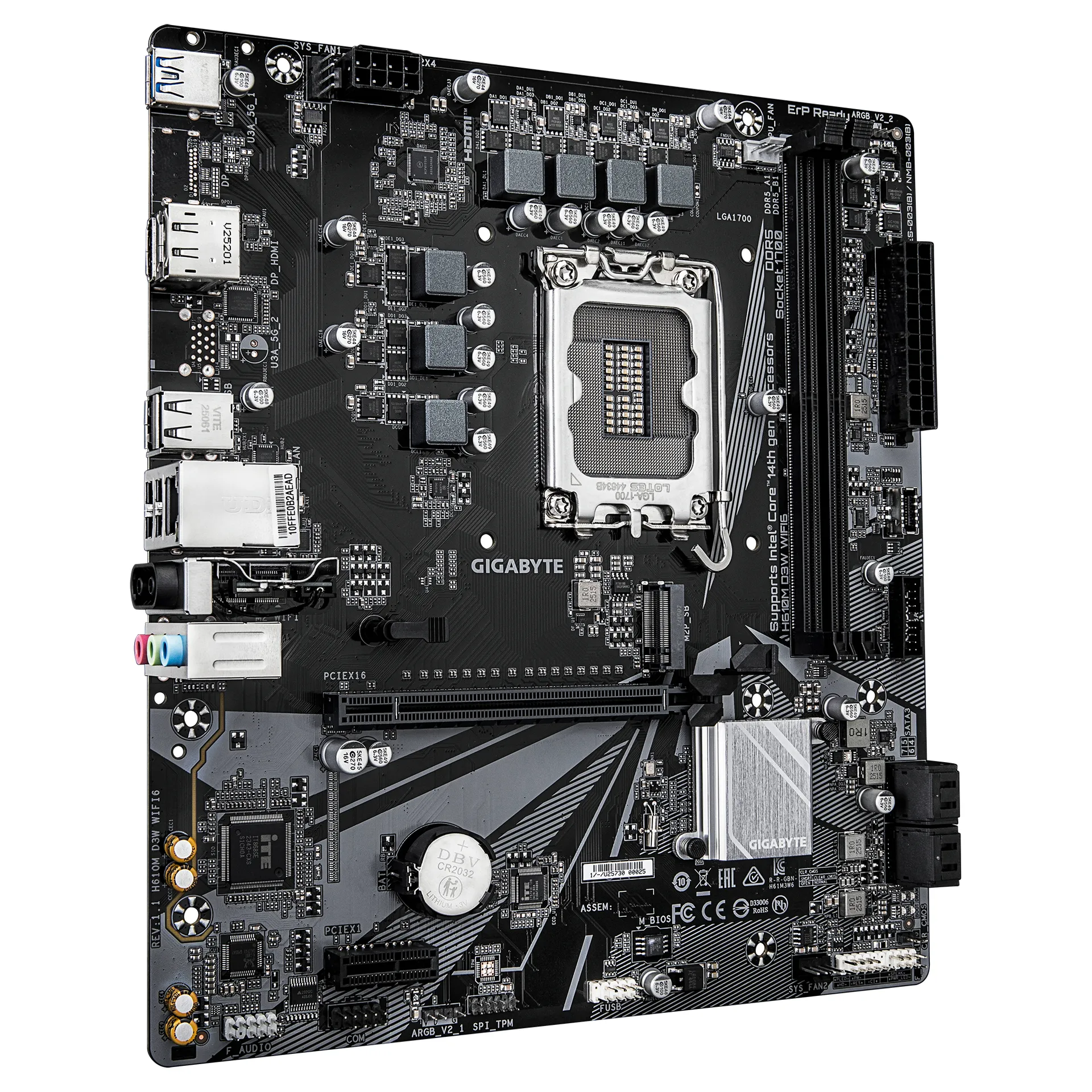 GIGABYTE H610M D3W WIFI6 Mainboard - Unterstützt Intel Core Prozessoren der 14. Generation, 5+1+1 Phasen VRM, bis zu 5600MHz DDR4, 1xPCIe 3.0 M.2, Wi-Fi 6, 1GbE LAN, USB 3.2 Gen 1 – Bild 3
