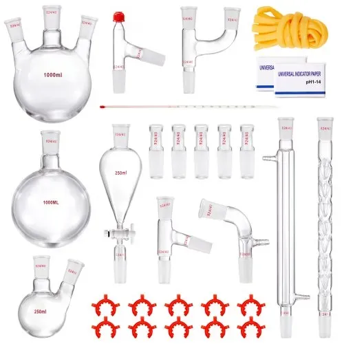 VEVOR Labor-Destillationsset, 3,3-Boro-Laborglas-Destillationsset mit 24- und 40-Verbindungen, 1000-ml-Destillationsgeräte-Set für Ätherische Öle, 29-teiliges Set mit Glaswaren – Bild 9