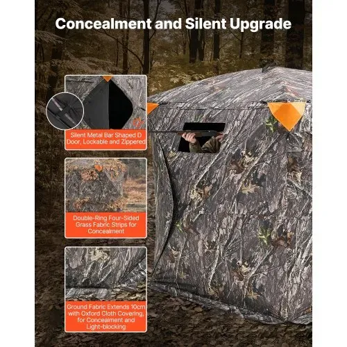 VEVOR Jagdzelt Jagdversteck Bodenzelt Pop-Up-Hirschversteck für 2–3 Personen zur Jagd mit Tragetasche, tragbares & belastbares Bodenversteck mit 3 horizontalen Fenstern 148 x 148 x 170 cm – Bild 2