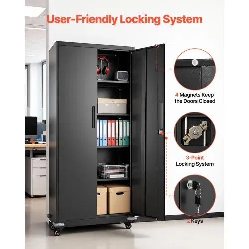 VEVOR Aktenschrank, 184,5 cm Metallschrank mit 4 Verstellbaren Einlegeböden, 2 Magnettüren & 2 Schlüsseln, Werkzeugschrank zur Aufbewahrung von Werkzeugen für Speisekammer, Lager, Keller, Büro – Bild 5