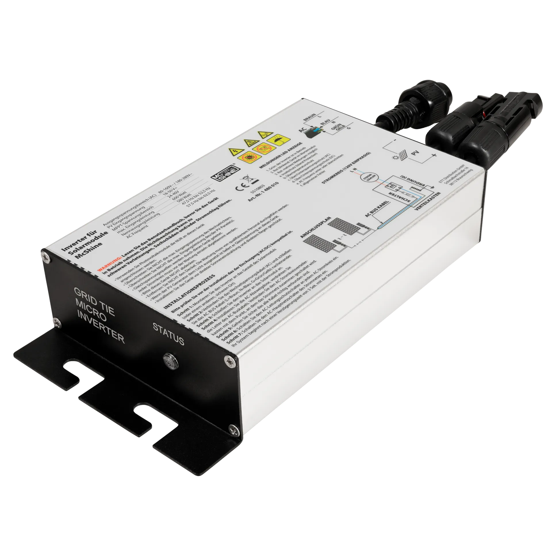 Wechselrichter für Solarmodule McShine, 600W, 5m Kabel – Bild 2