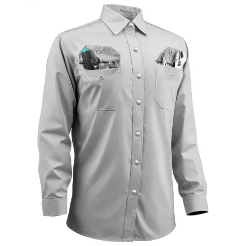 VEVOR FR-Arbeitsjacke für Herren, Flammhemmende Schweißerjacke, maschinenwaschbares hitzebeständiges Schweißerhemd aus Baumwolle, erfüllt ATPV 9,2 cal/cm² Lichtbogenbewertung – Größe XXL, Grau – Bild 9