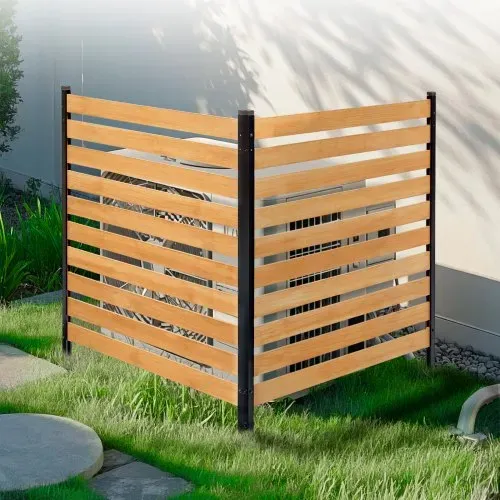 VEVOR Sichtschutzzaun Holz, 1100x982 mm, 2-Paneele-Gartenzaun für Klimaanlagen, Umzäunung für Poolausrüstung mit Metallpfählen, Lattenzaun, Mülltonnenversteck für den Außenbereich als Gartendekoration – Bild 7