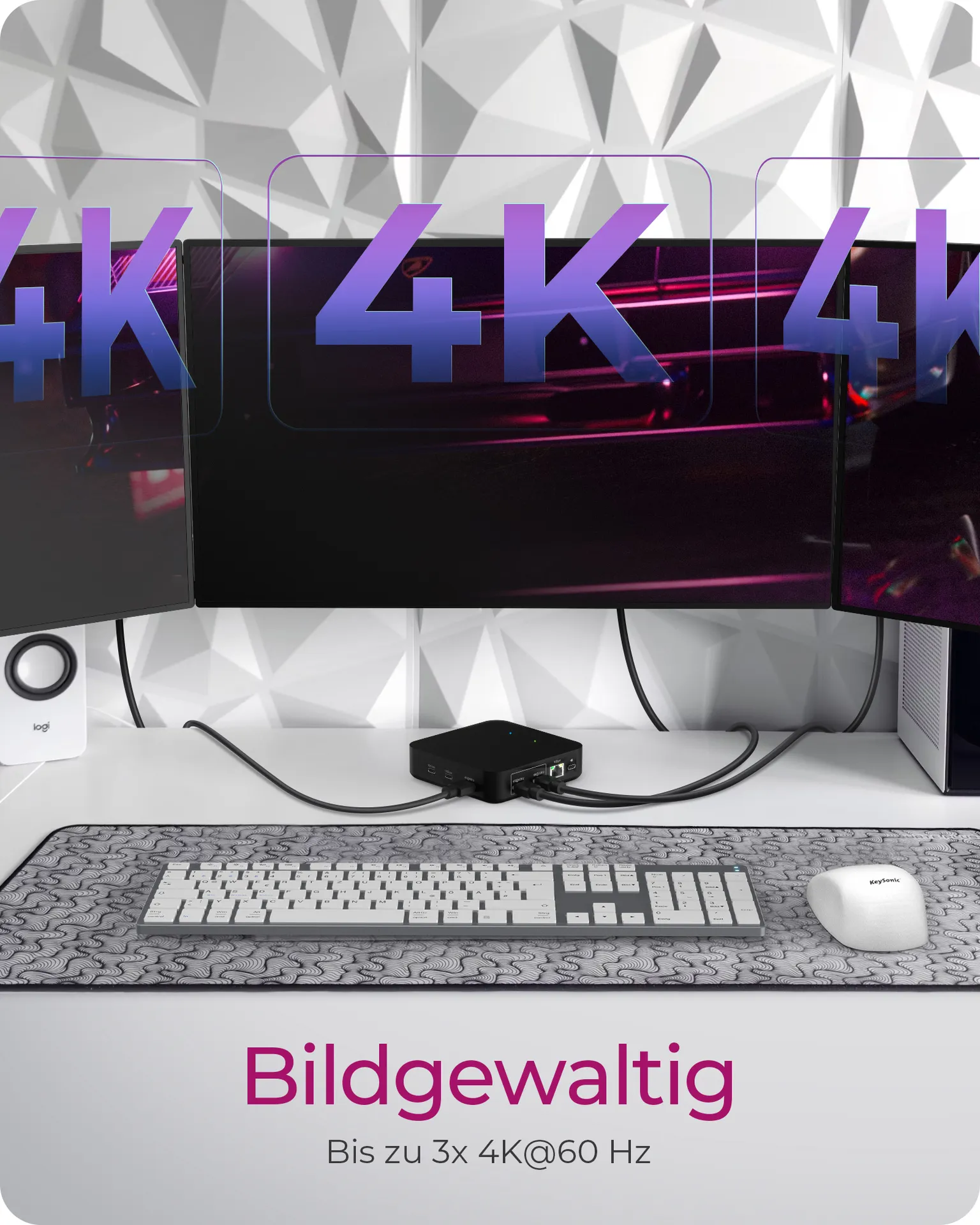 ICY BOX IB-DK4090-C, 12 in 1 DisplayLink® Hybrid Notebook DockingStation, 3x HDMI® 2.0, Gigabit LAN, 4x USB 3.2 Gen 1 Type-A, 2x USB 3.2 Gen 2 Type-C®, 1x Hea – Bild 2