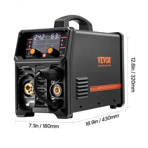 VEVOR MIG-Schweißgerät, 200 A synergetische MIG-Schweißmaschine, 4-in-1-Gas-MIG/Flux Core-MIG/Stick/Lift-TIG-Mehrprozess-Welder mit IGBT-Wechselrichtertechnologie und LCD-Bildschirmanzeige – Bild 8