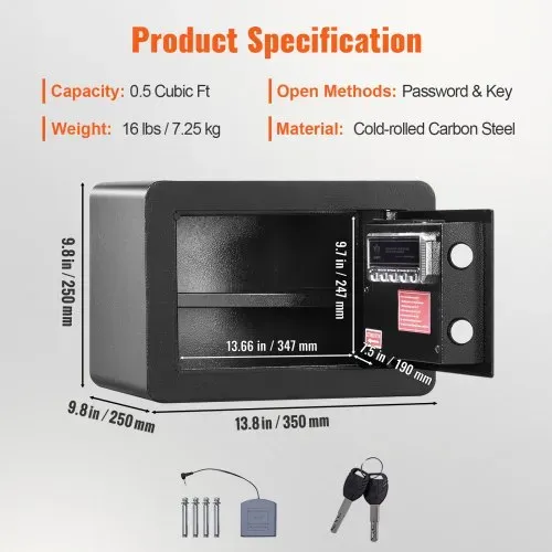 VEVOR Safe Tresor 14,16 cm³, Möbeltresor mit Feuerfester Geldtasche, Passwort & Schlüssel Digitaler Heimtresor Herausnehmbares Regal, Innenschrank, Wandtresor für Bargeld, Schmuck, Dokumente usw. – Bild 6