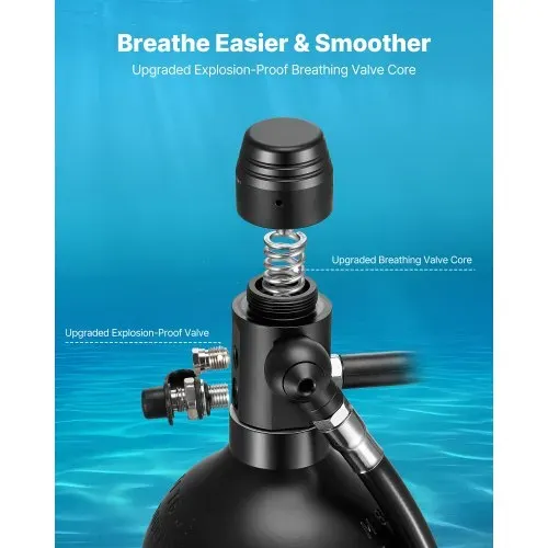 VEVOR Mini-Tauchflasche 2 L, Tragbare Lungenflasche für Unterwasseratmung, Wiederverwendbare Sauerstoffflasche für bis zu 35 Minuten Tauchzeit, Tauchausrüstung mit Rucksack & Tasche – Bild 3
