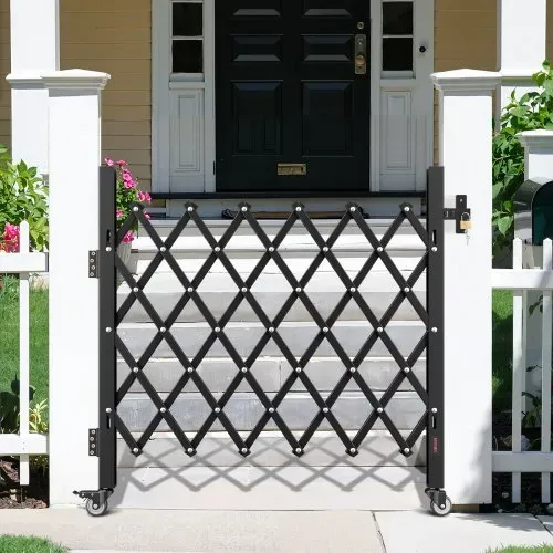 VEVOR Sicherheitstor (Einzel) abschließbares klappbares Scherentor mit 360°-Lenkrollen, einziehbare Stahltore Outdoor, für Eingangssicherheit Garage Lager, Falttor 110 x 131 cm (B x H) schwarz – Bild 7