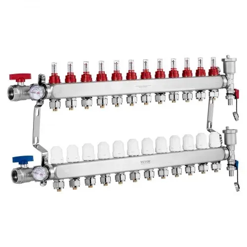 VEVOR 12-Abzweig-Wärmeverteilungsverteiler, 1/2-Zoll-PEX-Rohrverteiler, Edelstahl-PEX-Verteiler für hydronische Fußbodenheizung, Wärmeverteilungs-PEX-Verteilersatz mit 1/2-Zoll-Adaptern im Lieferumfang enthalten – Bild 8