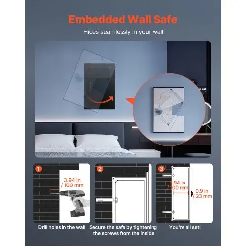 VEVOR Wandsafe Wandtresor mit Passwort & Schlüssel & Drehknopf & Fingerabdruckschloss, Einbaugehäuse aus kaltgewalztem Stahl Q235 mit verstellbaren Ablagen, Schranktresor für Geld Schmuck Pass – Bild 5