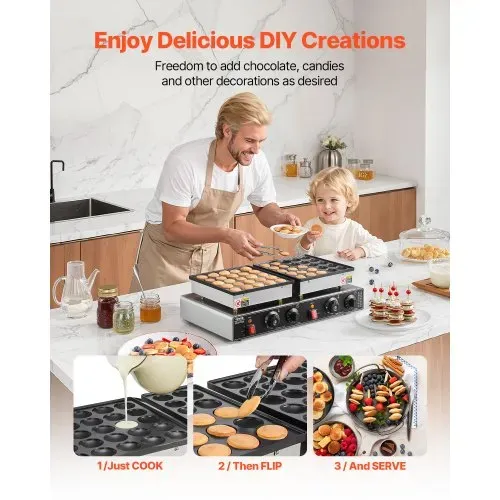 VEVOR 50-tlg. Mini-Pfannkuchen-Maker, Dorayaki-Bäcker aus antihaftbeschichtetem Edelstahl, 1800 W kommerzielle elektrische Poffertjes-Grillpfanne, duale Temperatur- und Zeitregelung, für Restaurant – Bild 5
