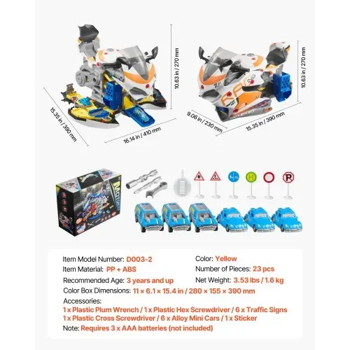 VEVOR Motorradmotor-Spielzeug, 25-teilig, Motorradmechaniker-Spielzeug mit abnehmbaren Teilen, Lichtern & Geräuschen, simuliertes Fahren & Rennstreckenrennen, für Kinder ab 3 Jahren, Gelb – Bild 6