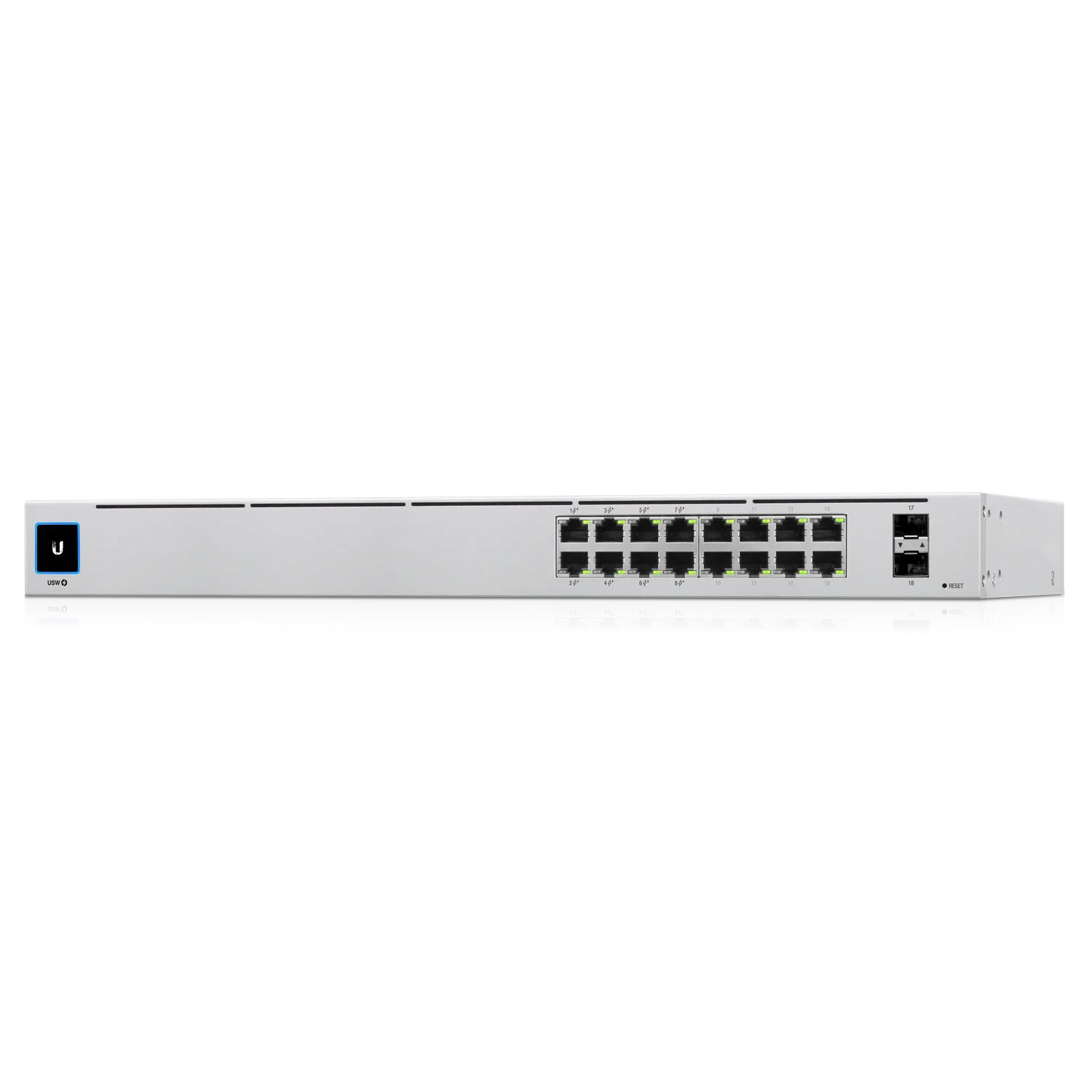 Ubiquiti Switch smart managed Layer2 18 Port • 16x GbE • PoE Budget 42W • 8x PoE at • 2x SFP • 19" • Lüfterlos • UniFi • USW-16-POE – Bild 2