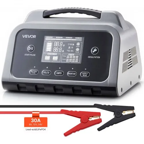 VEVOR Autobatterieladegerät 30A Batterieladegerät 6V/12V/24V, Intelligentes Ladegerät für Blei-Säure & Lithium LiFePO4 Batterien, mit 7-Stufen-Ladung Reparaturmodus LCD-Display für Auto Motorrad Boot VEVOR Autobatterieladegerät 30A Batterieladegerät 6V/12V/24V, Intelligentes Ladegerät für Blei-Säure & Lithium LiFePO4 Batterien, mit 7-Stufen-Ladung Reparaturmodus LCD-Display für Auto Motorrad Boot