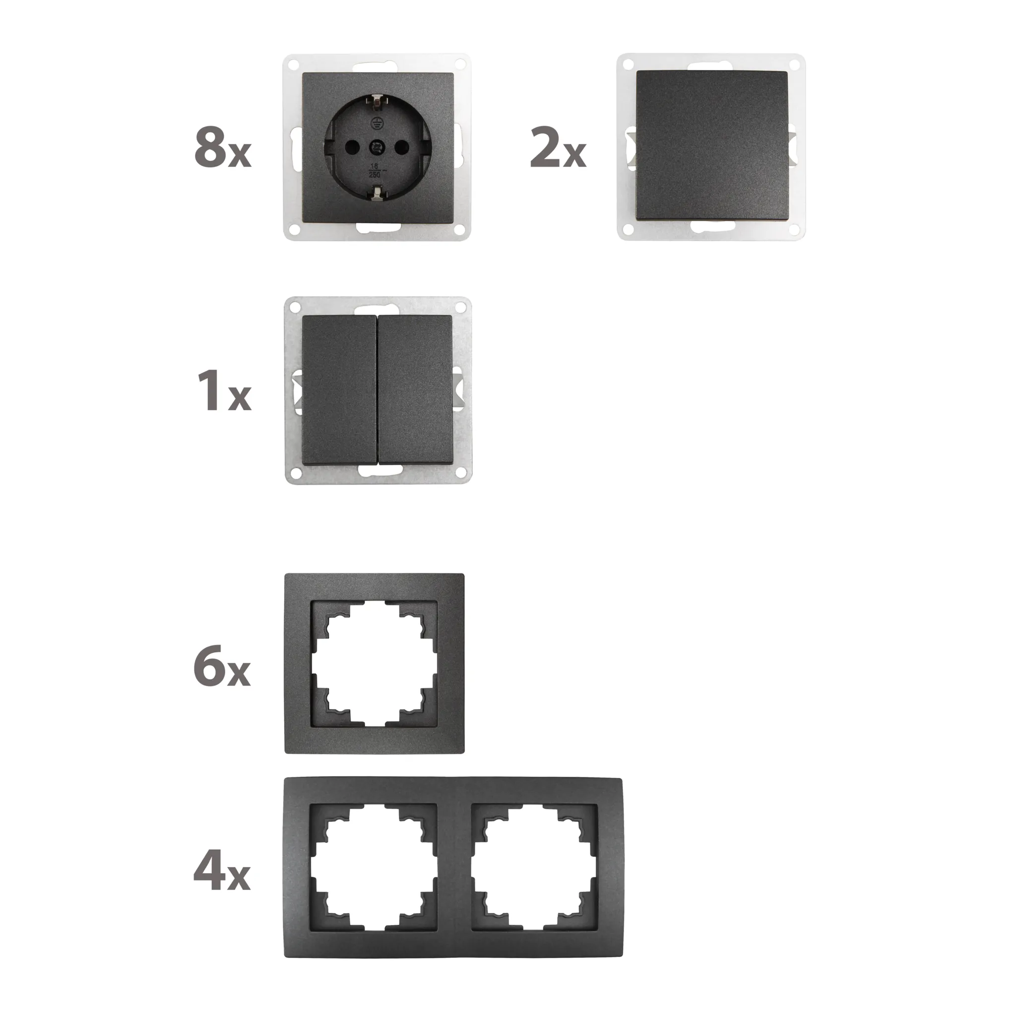 Schalter und Steckdosen Set McPower Flair ''Standard Plus'' 21-teilig, anthrazit – Bild 2