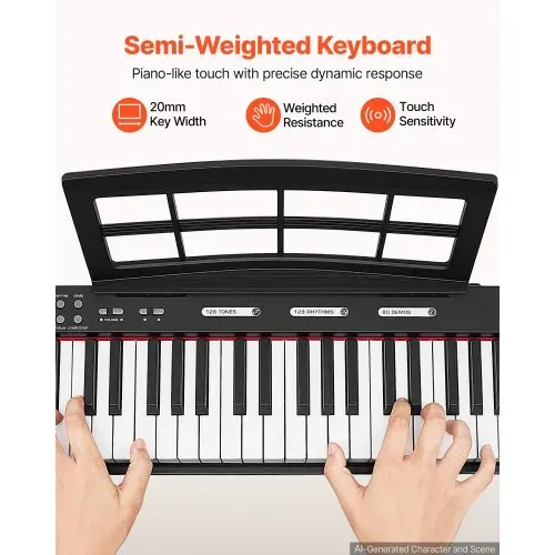 VEVOR Digitalpiano mit 88 Tasten Halbgewichtet E-Piano mit Ständer für Anfänger und Fortgeschrittene, 128 Klänge, 128 Rhythmen, HiFi-Stereolautsprecher, 3,5-mm-Kopfhörerbuchse, Sustain-Pedal – Bild 2