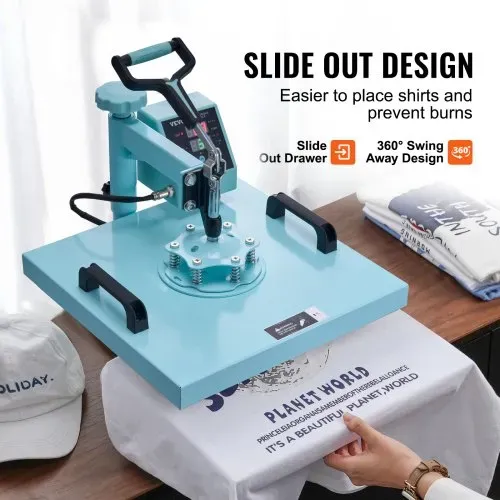 VEVOR Hitzepresse, 15 x 15 Zoll, 5-in-1-Wärmeübertragungsmaschine mit 30-oz-Tumbler-Presse, 360° wegschwenkbares T-Shirt-Pressen, digitale präzise Steuerung, für T-Shirts/Tassen/Hüte/Teller, grün – Bild 3