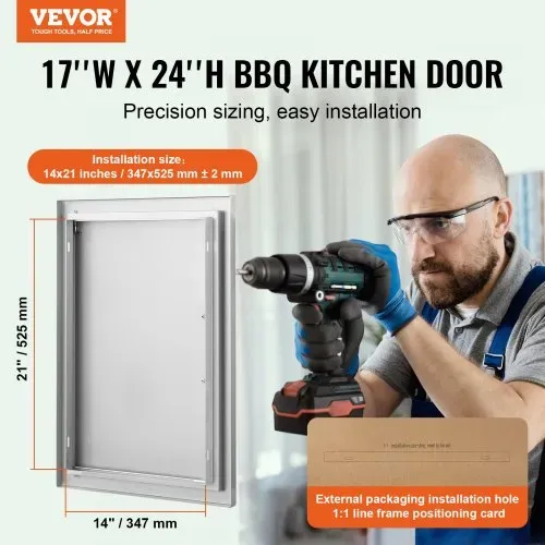 VEVOR Grillzugangstür, 432 x 610 x 46 mm, Einzelne Außenküchentür, Flächenbündig Montierte Edelstahltür, Vertikale Wandtür mit Griff, für Grillinsel, Grillstation, Außenschrank usw. VEVOR Grillzugangstür, 432 x 610 x 46 mm, Einzelne Außenküchentür, Flächenbündig Montierte Edelstahltür, Vertikale Wandtür mit Griff, für Grillinsel, Grillstation, Außenschrank usw.