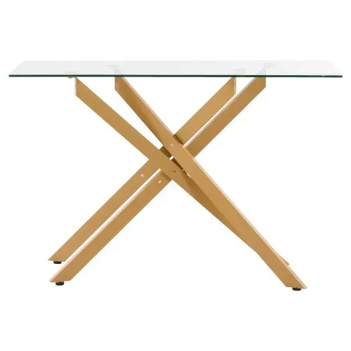 VEVOR Konsolentisch aus Glas, rechteckiger Flurtisch (114,3 cm) mit Platte aus gehärtetem Glas & gekreuzten Beinen aus Eisen, Beistelltisch mit rutschfesten Fußpolstern für Wohnzimmer Flur Foyer – Bild 9