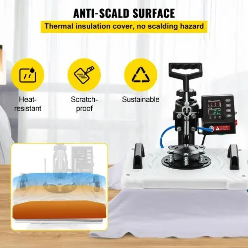 VEVOR 10 in 1 Hitzepresse 38 x 30 cm Transferpresse 360-Grad-Drehbar Multifunktionale Sublimation Weiß Textilpresse Heißpresse Maschine T-Shirtpresse Becherpresse Tassenpresse für Hüten Tellern Tassen – Bild 6