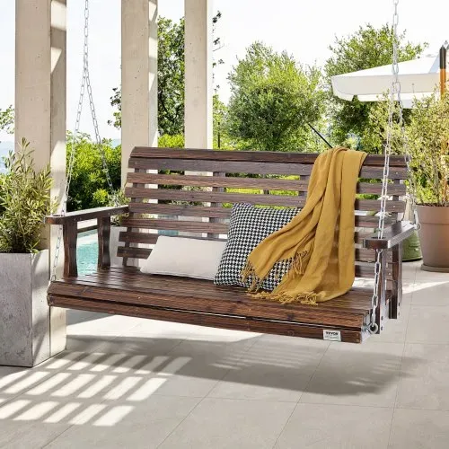 VEVOR Hollywoodschaukel Zedernholz, 1370x710x600mm, Terrassenschaukel für Hof und Garten, verbesserte Tragkraft von ca. 400 kg, robuste Schaukelstuhlbank mit Aufhängeketten für den Außenbereich, Braun – Bild 7