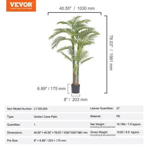 VEVOR Goldfruchtpalme Künstlich 1030x1030x1981mm Kunstpflanze PE Künstliche Pflanzen Plastikpflanzen im Topf Geruchslos Wasserdicht Ideal Zur Dekoration von Schlafzimmer Arbeitszimmer Wohnzimmer – Bild 6