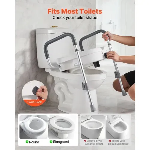 VEVOR Toilettensitzerhöhung Toilettenerhöhung mit Armlehnen & 159 kg Tragkraft & 127 mm Hubhöhe & Aluminiumrahmen, erhöhter Toilettensitz für ältere Menschen Senioren Behinderte Erwachsene – Bild 2