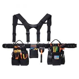 VEVOR Werkzeuggürtel, Handwerkergürtel mit 19 Taschen & Hosenträgern, Werkzeughalter, Hammerhalter für Elektriker, Schreiner & Bauarbeiter, Schürzenorganizer, verstellbar von 800 bis 1310 mm VEVOR Werkzeuggürtel, Handwerkergürtel mit 19 Taschen & Hosenträgern, Werkzeughalter, Hammerhalter für Elektriker, Schreiner & Bauarbeiter, Schürzenorganizer, verstellbar von 800 bis 1310 mm
