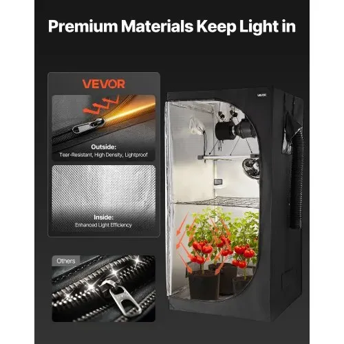 VEVOR Growzelt-Set, 100x100x200 cm, Gewächshauszelt mit Vollspektrum-LED-Zuchtlicht & Belüftungssystem, Pflanzenzelt 600D hochreflektierendes Mylar, Anzuchtzelte für Blumen und Gemüse – Bild 6