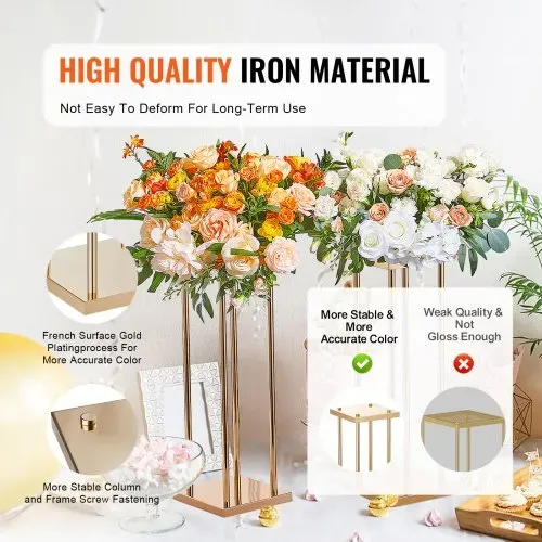 VEVOR 4er-Set Blumenhocker Eckig 20x20x60cm Blumenständer Eisen Beistelltisch Modern Blumensäule Gold-Galvanisierung Pflanzenhocker Pflanzenständer Metallständer für Dekoration von Bars Hotels Cafés – Bild 2