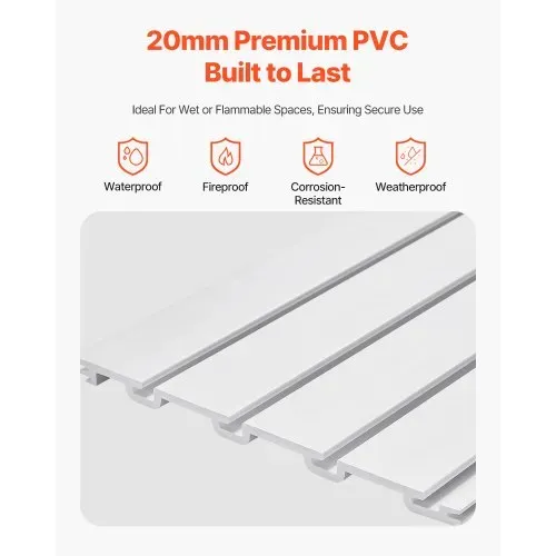VEVOR Werkzeugwand 1230x1235x20mm, PVC-Garagen-Lamellenwand, weißer Wandorganizer, 136kg pro Platte, Lamellenwandpaneel mit Kupplungsstruktur & DIY-Zuschnitt, geeignet für Lagerung & Präsentation – Bild 2