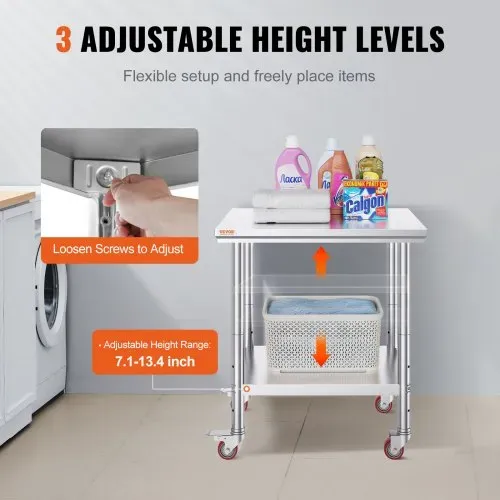 VEVOR Arbeitstisch 76 x 60 x 85 cm Edelstahl Catering Arbeitstisch Belastbarkeit 317 kg, Lebensmittel Zubereitungstisch mit Nachlauf gewerblicher Küchentisch für Küche Bar rollbar – Bild 4