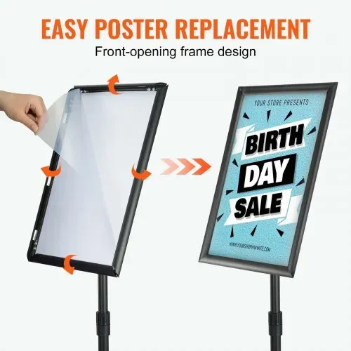 VEVOR Informationsständer 420 x 297 mm Vertikal & horizontal Verstellbarer Posterständer, Robuster Bodenstehender Schilderhalter mit Runder Basis für Displays, Werbung und den Außenbereich Schwarz – Bild 5